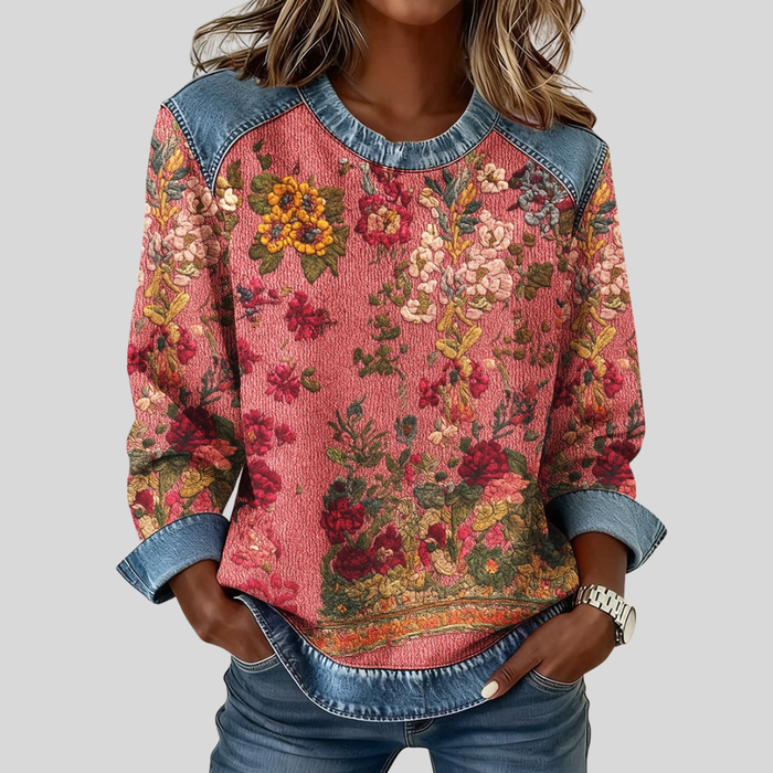 Rosalba | Sudadera Floral con Detalle Vaquero