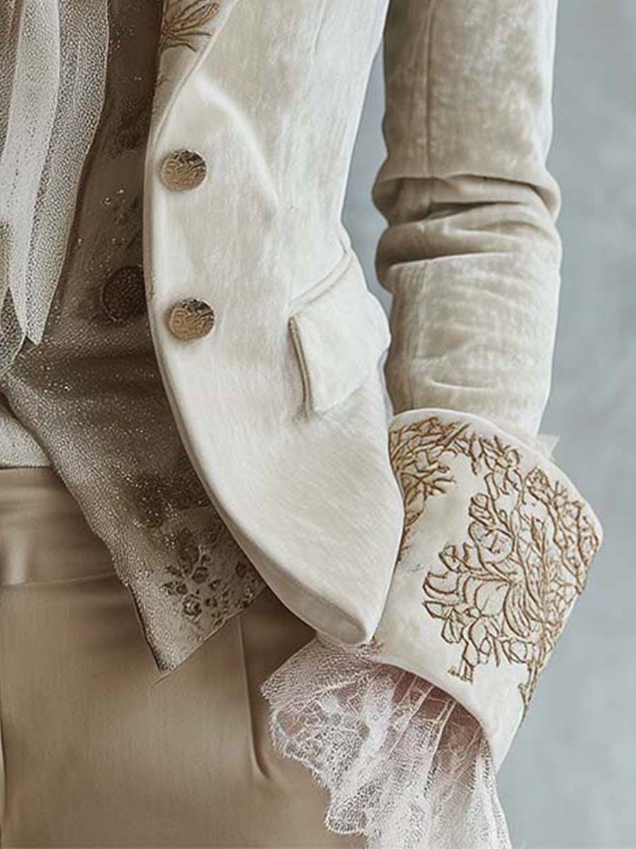 Constanza | Blazer Marfil con Bordado Floral