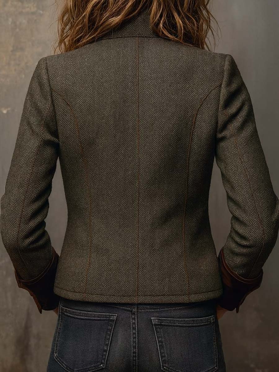 Honorina | Blazer Vintage de Espiga con Ribetes en Contraste