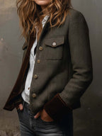Honorina | Blazer Vintage de Espiga con Ribetes en Contraste