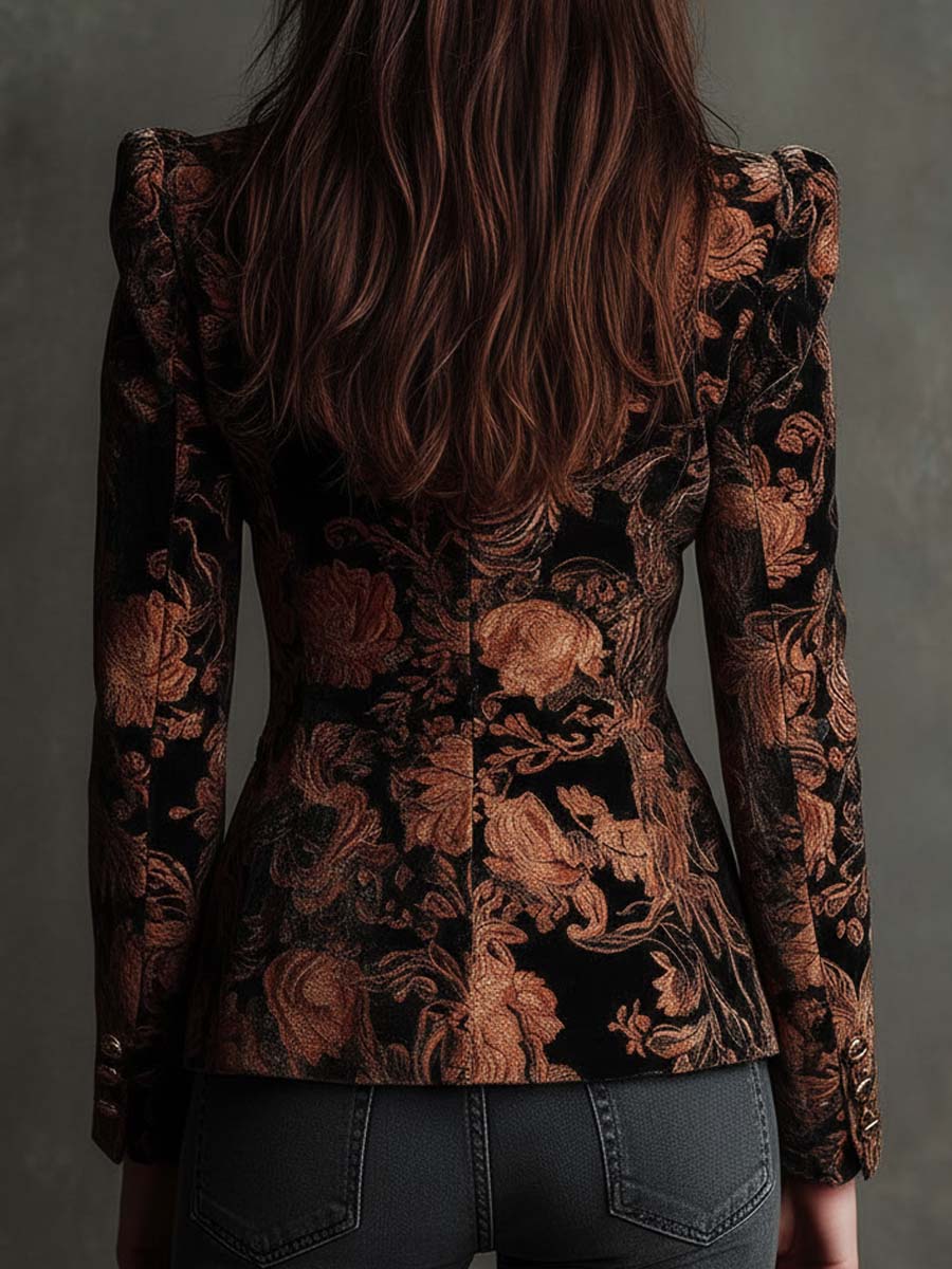 Berta | Blazer Estampado Floral Negro y Bronce