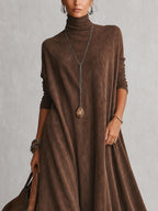 Piera | Vestido Largo Efecto Ante con Bajo de Encaje