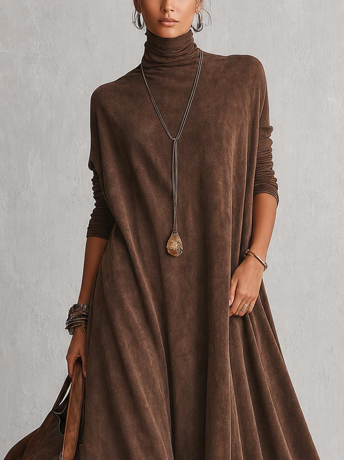 Piera | Vestido Largo Efecto Ante con Bajo de Encaje