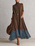 Piera | Vestido Largo Efecto Ante con Bajo de Encaje