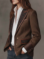 Gisela | Blazer con Paneles Estampado de Espiga