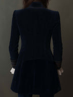Atenea | Chaqueta Larga Bordada Vintage Azul Marino