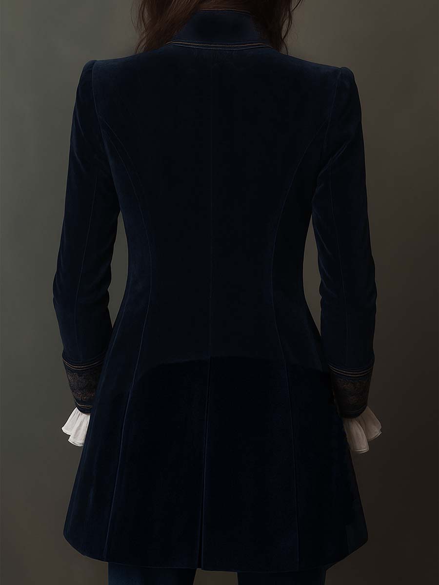 Atenea | Chaqueta Larga Bordada Vintage Azul Marino