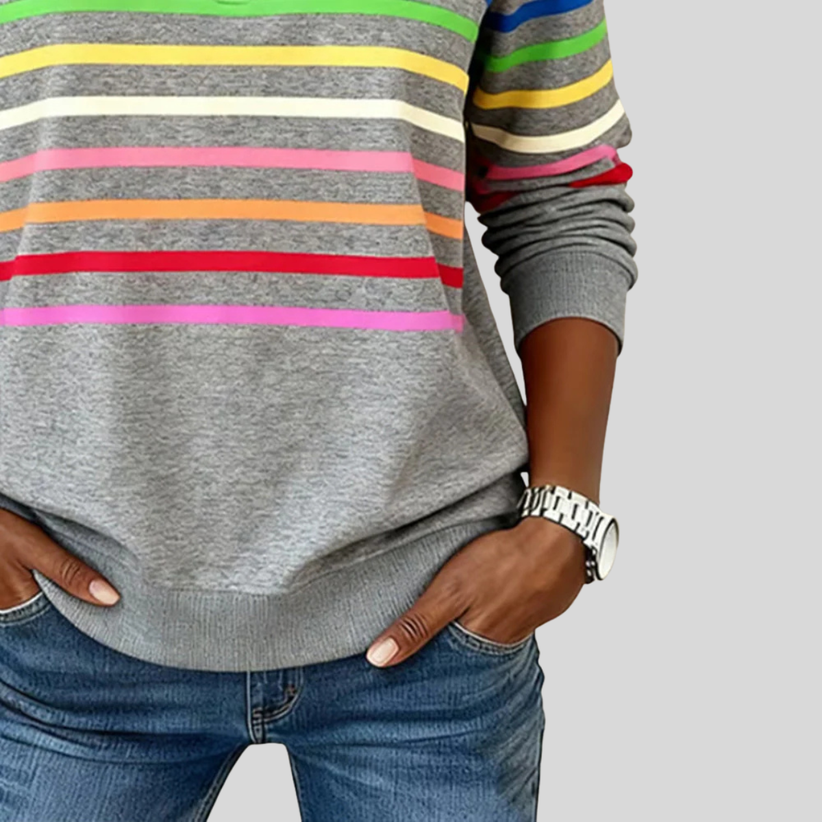 Jimena | Sudadera de Rayas Multicolor con Cremallera