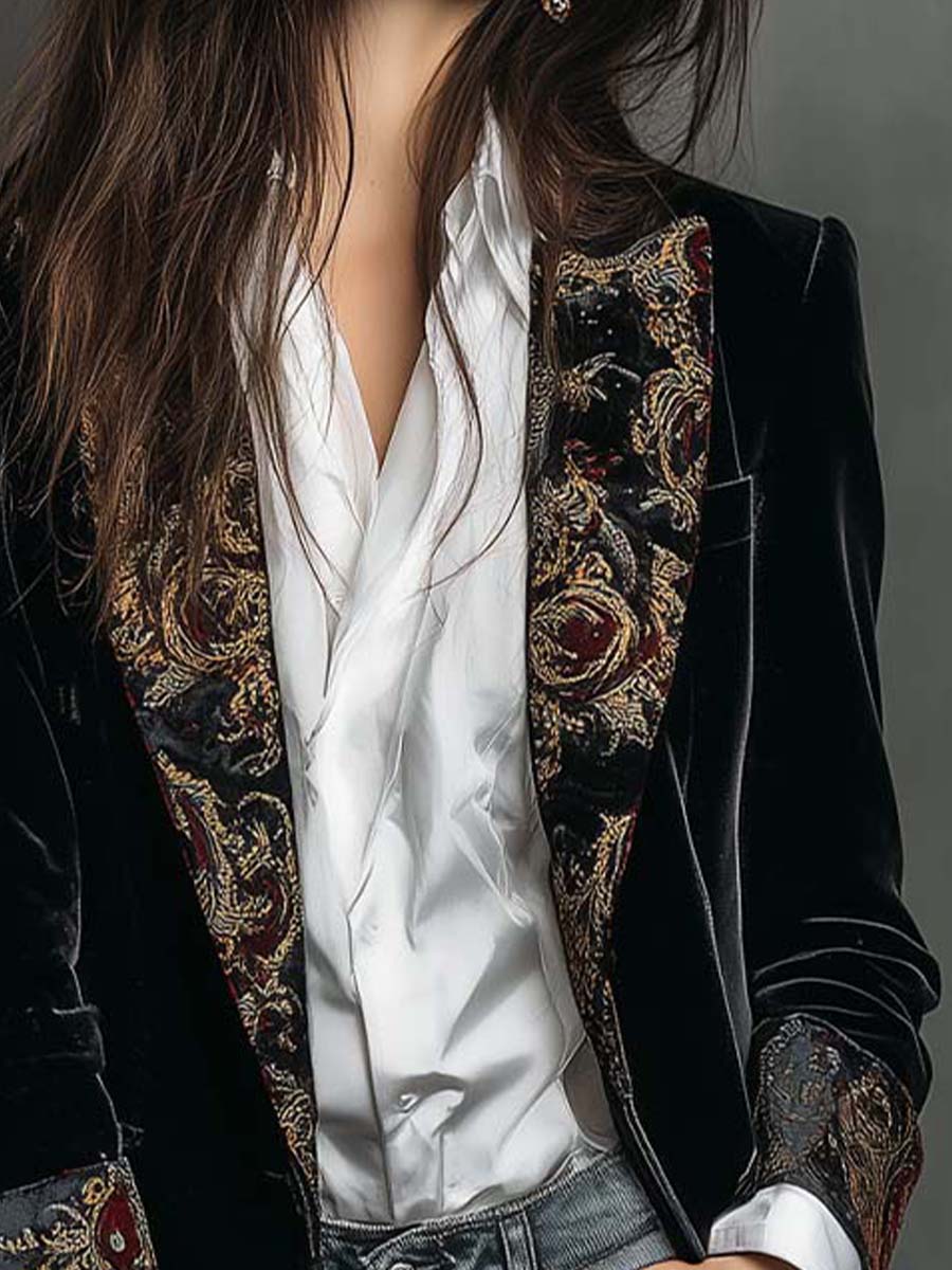 Leontina | Blazer Entallado Estampado Barroco Negro