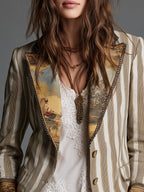 Susana | Blazer Bohemio de Rayas con Cuello Estampado