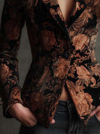 Berta | Blazer Estampado Floral Negro y Bronce