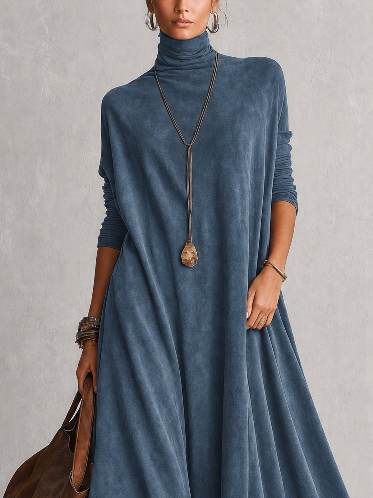 Petra | Vestido Largo Efecto Ante con Bajo de Encaje