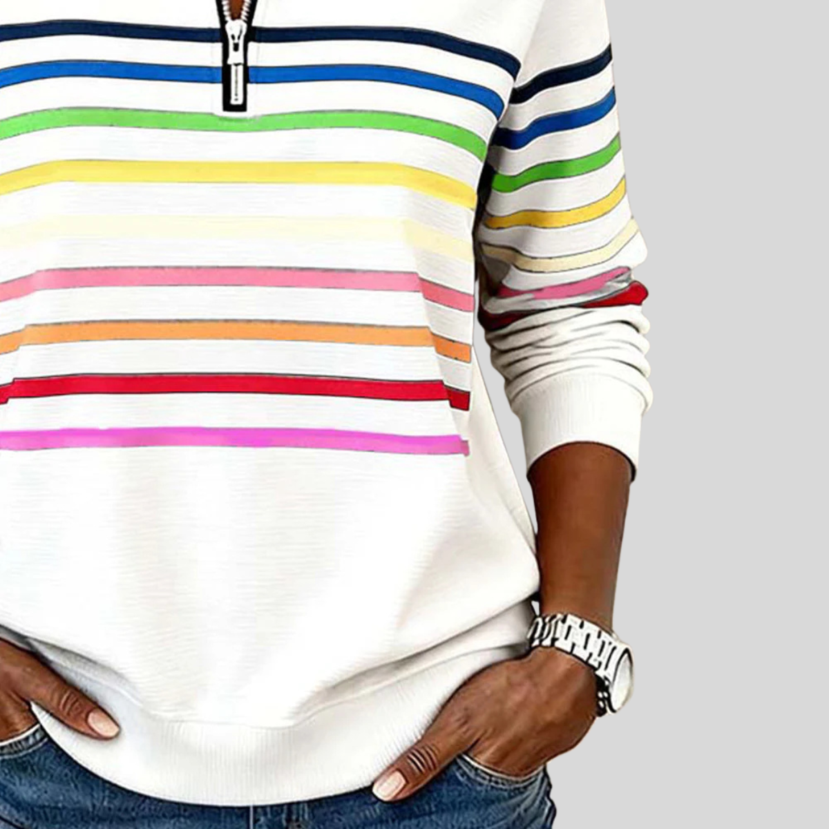 Jimena | Sudadera de Rayas Multicolor con Cremallera