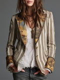 Susana | Blazer Bohemio de Rayas con Cuello Estampado