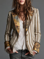 Susana | Blazer Bohemio de Rayas con Cuello Estampado