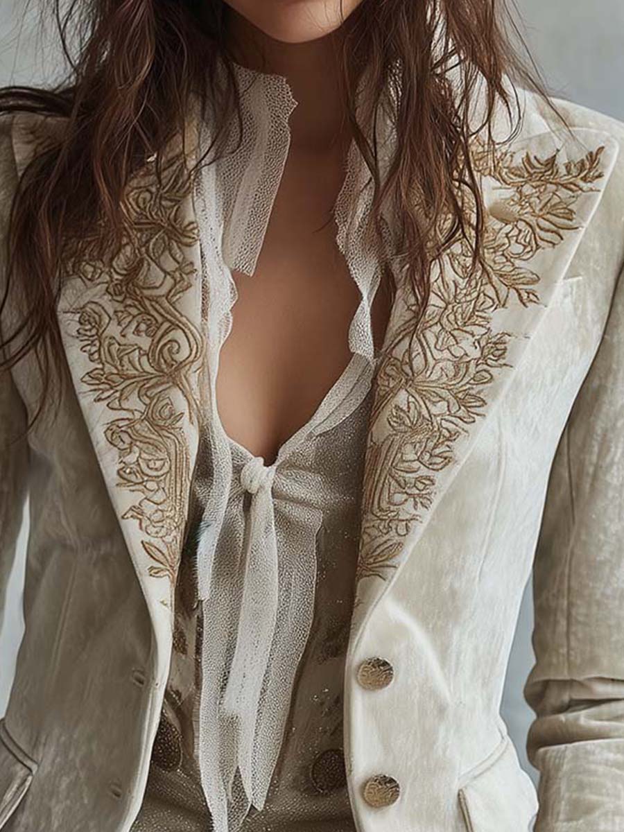 Constanza | Blazer Marfil con Bordado Floral
