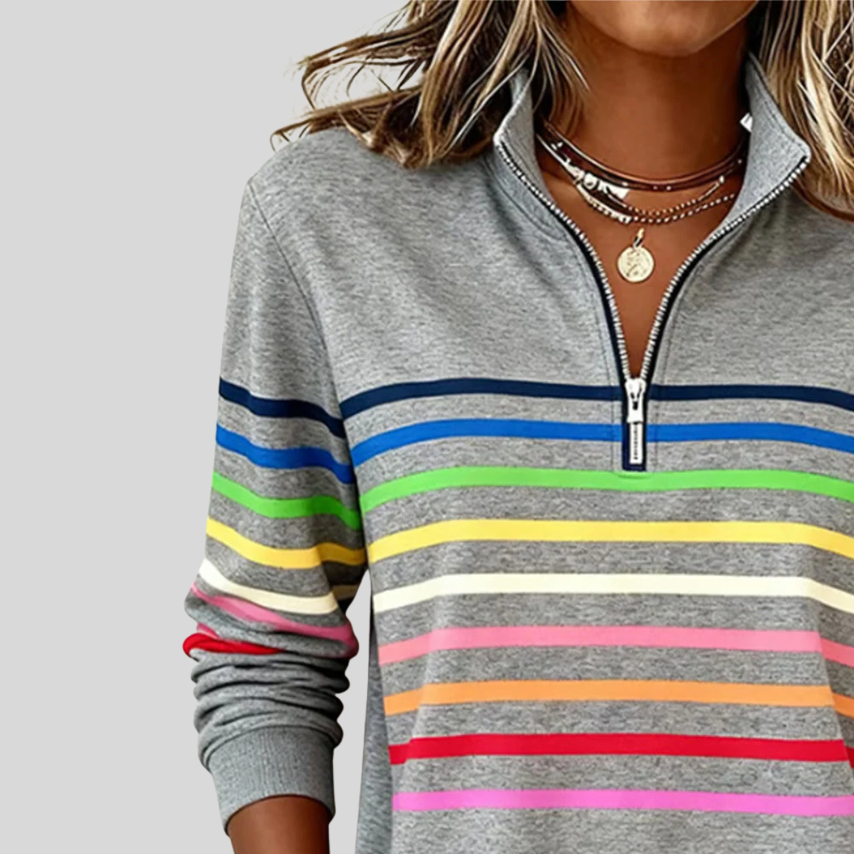 Jimena | Sudadera de Rayas Multicolor con Cremallera