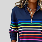 Jimena | Sudadera de Rayas Multicolor con Cremallera