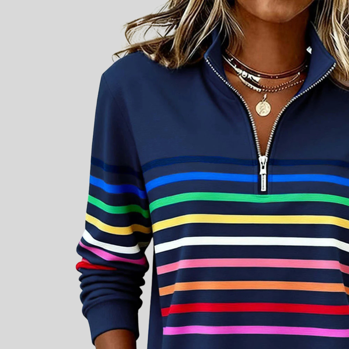 Jimena | Sudadera de Rayas Multicolor con Cremallera