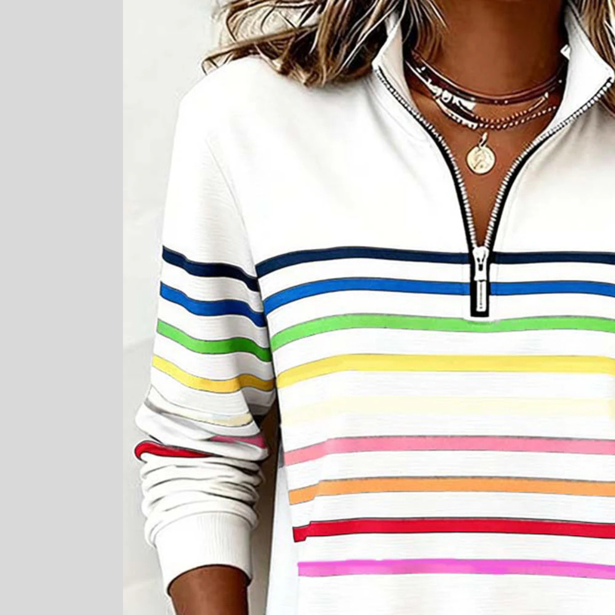 Jimena | Sudadera de Rayas Multicolor con Cremallera