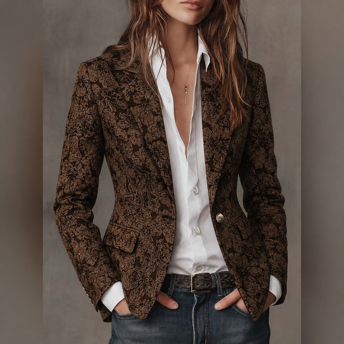 Estela | Blazer Entallado de Jacquard Cachemira