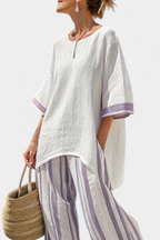 Luxmere | Blusa Cómoda y Relajada y Pantalón de Bambú a Rayas