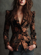 Berta | Blazer Estampado Floral Negro y Bronce