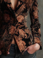 Berta | Blazer Estampado Floral Negro y Bronce