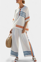 Marcellin | Top y Pantalón de Rayas Azul-Naranja Sofisticado