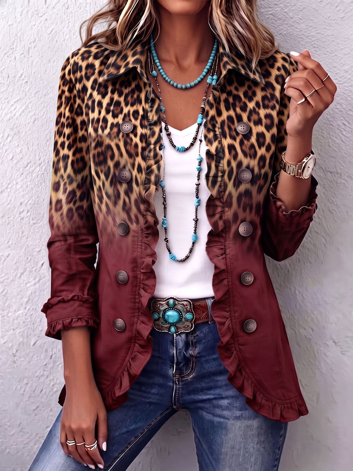 Casandra | Blazer Leopardo Degradado con Volantes